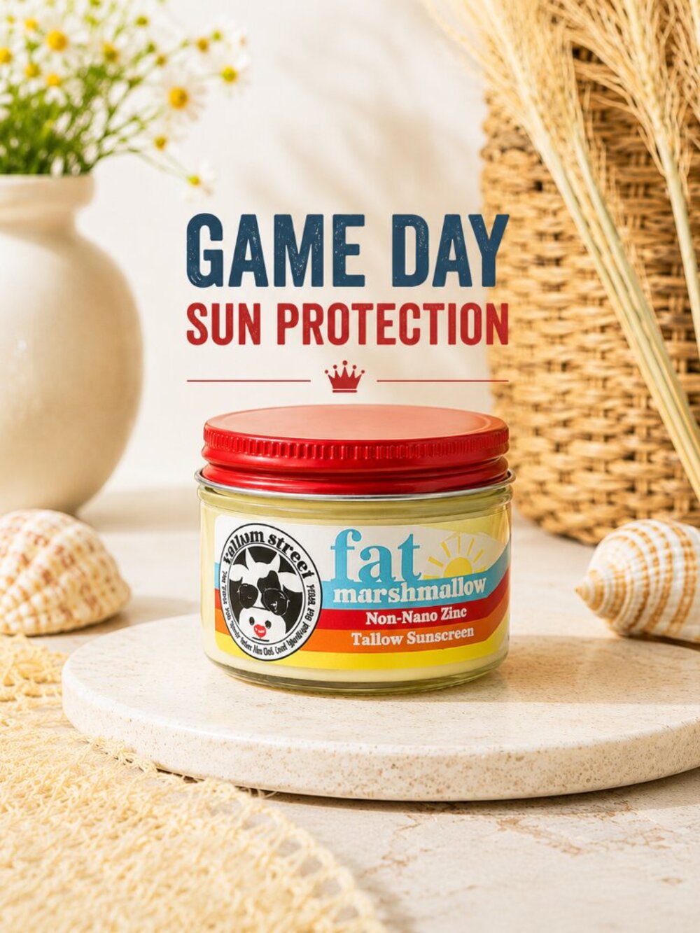 Game Day Natural Zinc Sunscreen | Tallow Sun Cream with Marshmallow Root 4 oz